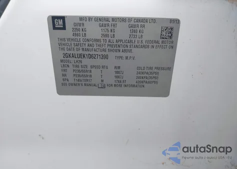 2013 GMC Terrain Slt-1 from USA, damaged, VIN 2GKALUEK1D6271390